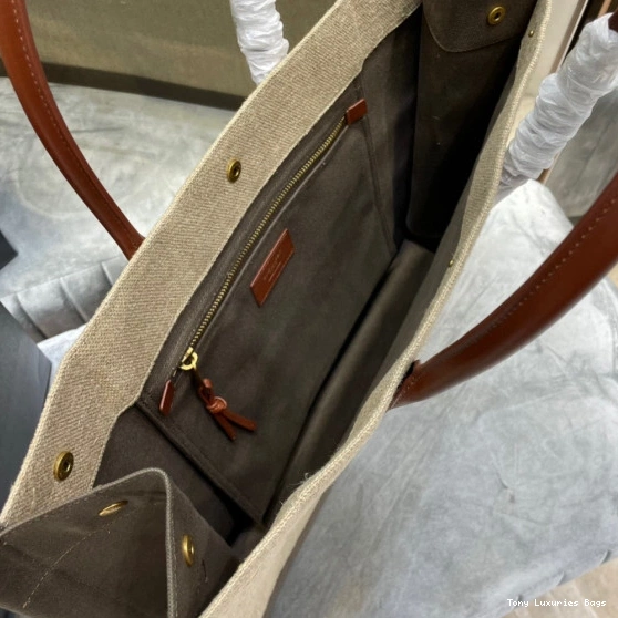 Tony Luxuries AND TOTE YSL RIVE LINEN BAG IN LEATHER GAUCHE 0812